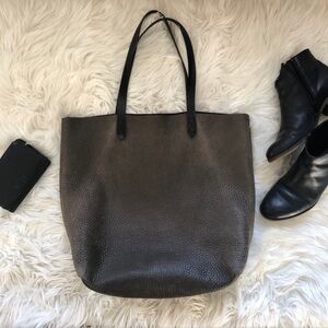Madewell Pebbled Leather Dark Gray & Black Large Transport Tote Bag